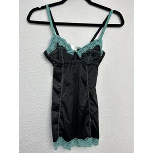 Vintage‎ Hot Topic Y2K Morbid Threads Black Teal Brocade Corset Size 32A Gothic